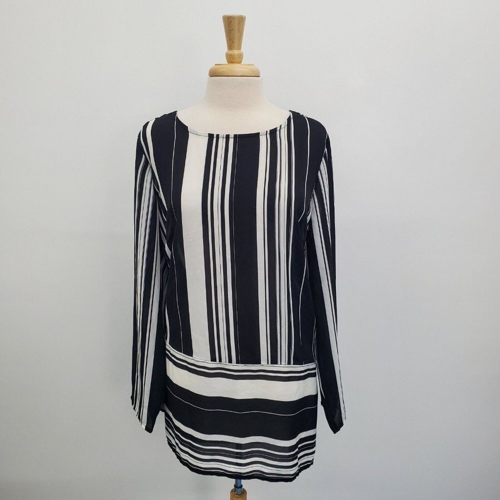 Roz & Ali Womens Black White Striped Chiffon Blouse Top Plus Size 2X Long Sleeve